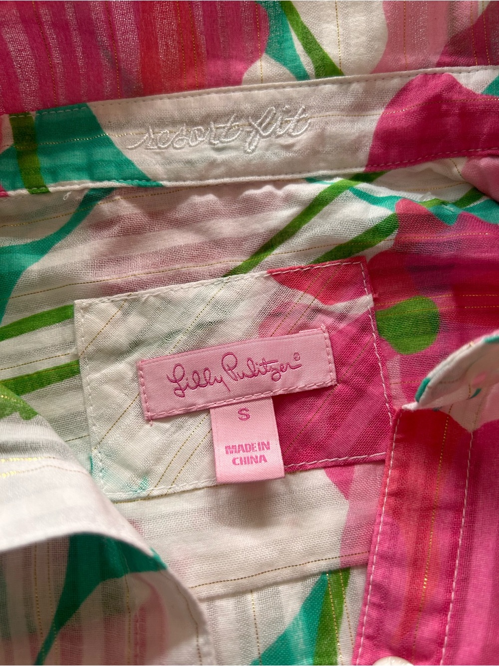 Lilly Pulitzer Resort Fit Women’s Floral Button-Front Shirt - Pink & Green - Picture 5 of 10